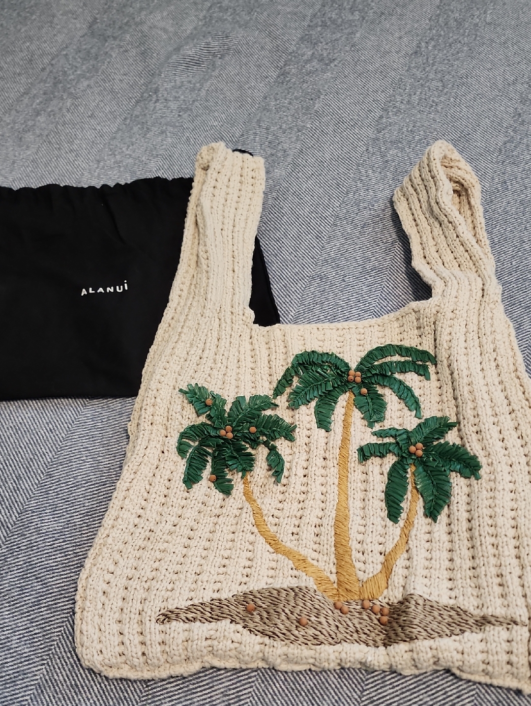 Alanui Cream Crochet Palm Tree Tote Bag